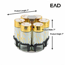 Premium 6 Piece Glass Spice Jars with Turntable Stand