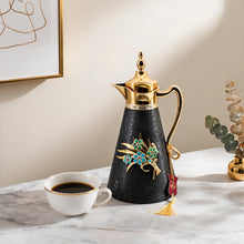 2-Piece Black Vacuum Flask Set (0.7L + 1.0L) with Gold Handle & Floral Accent