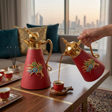 2-Piece Red Vacuum Flask Set (0.7L + 1.0L) with Gold Handle & Floral Accent