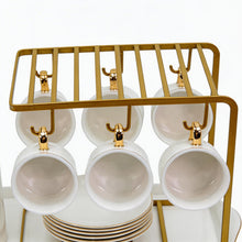 Premium White and Gold Coffee Serving Set with Stand & Tray - 16 PCS