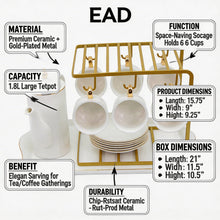 Premium White and Gold Coffee Serving Set with Stand & Tray - 16 PCS