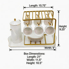 Premium White and Gold Coffee Serving Set with Stand & Tray - 16 PCS