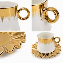 Modern White & Gold Drip Coffee Cup Set – 12-Piece Set with 6 Cups & 6 Matching Saucers