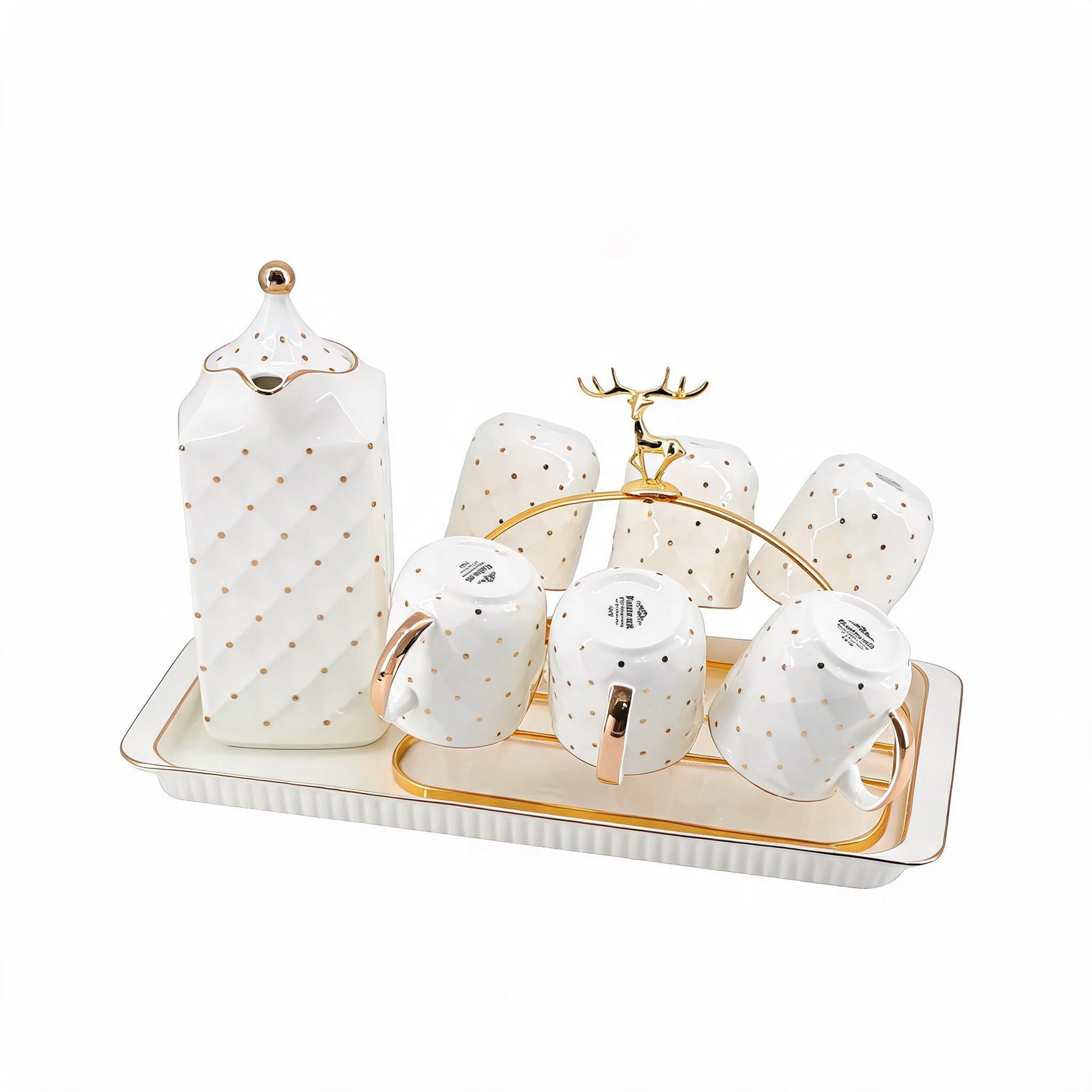 Modern White Polka Dot Coffee Cup & Pot Set