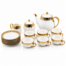 White & Gold Drip Design Coffee Cup Collection - 17 PCS Fine Porcelain