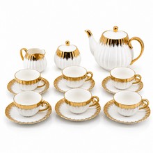 White & Gold Drip Design Coffee Cup Collection - 17 PCS Fine Porcelain