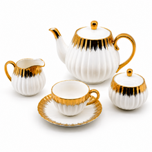 White & Gold Drip Design Coffee Cup Collection - 17 PCS Fine Porcelain