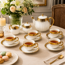 White & Gold Drip Design Coffee Cup Collection - 17 PCS Fine Porcelain