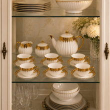 White & Gold Drip Design Coffee Cup Collection - 17 PCS Fine Porcelain