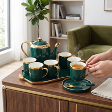 Luxury Emerald & Gold Coffee Serving Set with Tray