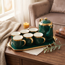 Luxury Emerald & Gold Coffee Serving Set with Tray