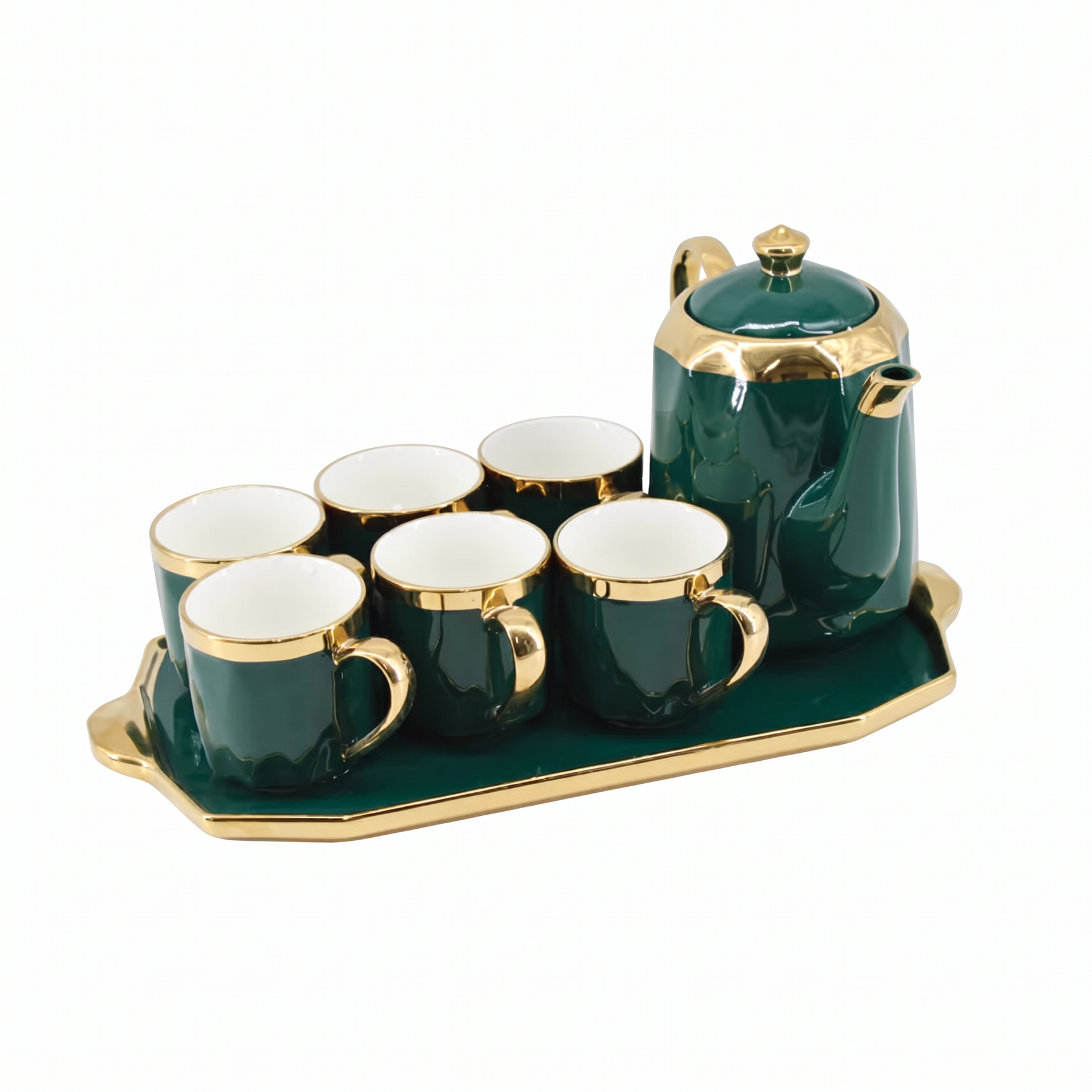 Luxury Emerald & Gold Coffee Serving Set with Tray