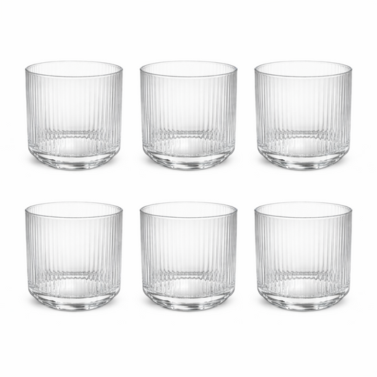 6-Piece Ribbed Clear Glass Tumbler Set, 3.5 Inch