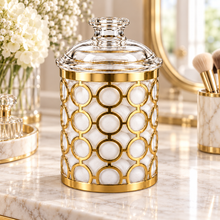 Clear Storage Canister with Gold-Tone Circular Frame & Decorative Dome Lid