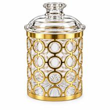 Clear Storage Canister with Gold-Tone Circular Frame & Decorative Dome Lid