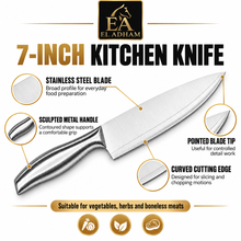 7-Inch Stainless Steel Chef’s Knife with Sculpted Metal Handle – All-Purpose Kitchen Cutting Knife