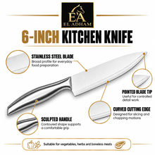 6-Inch Stainless Steel Chef’s Knife with Sculpted Metal Handle – All-Purpose Kitchen Cutting Knife