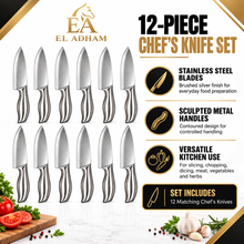 12-Piece Stainless Steel Chef’s Knife Set with Sculpted Metal Handles, Silver Finish