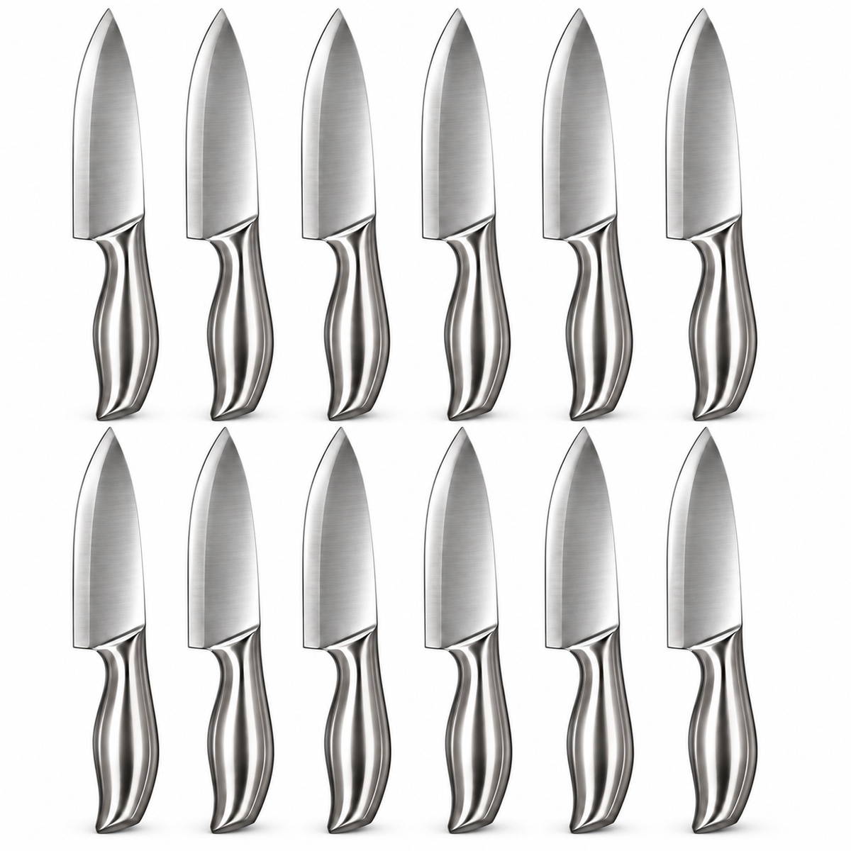 12-Piece Stainless Steel Chef’s Knife Set with Sculpted Metal Handles, Silver Finish