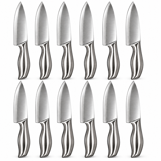 12-Piece Stainless Steel Chef’s Knife Set with Sculpted Metal Handles, Silver Finish