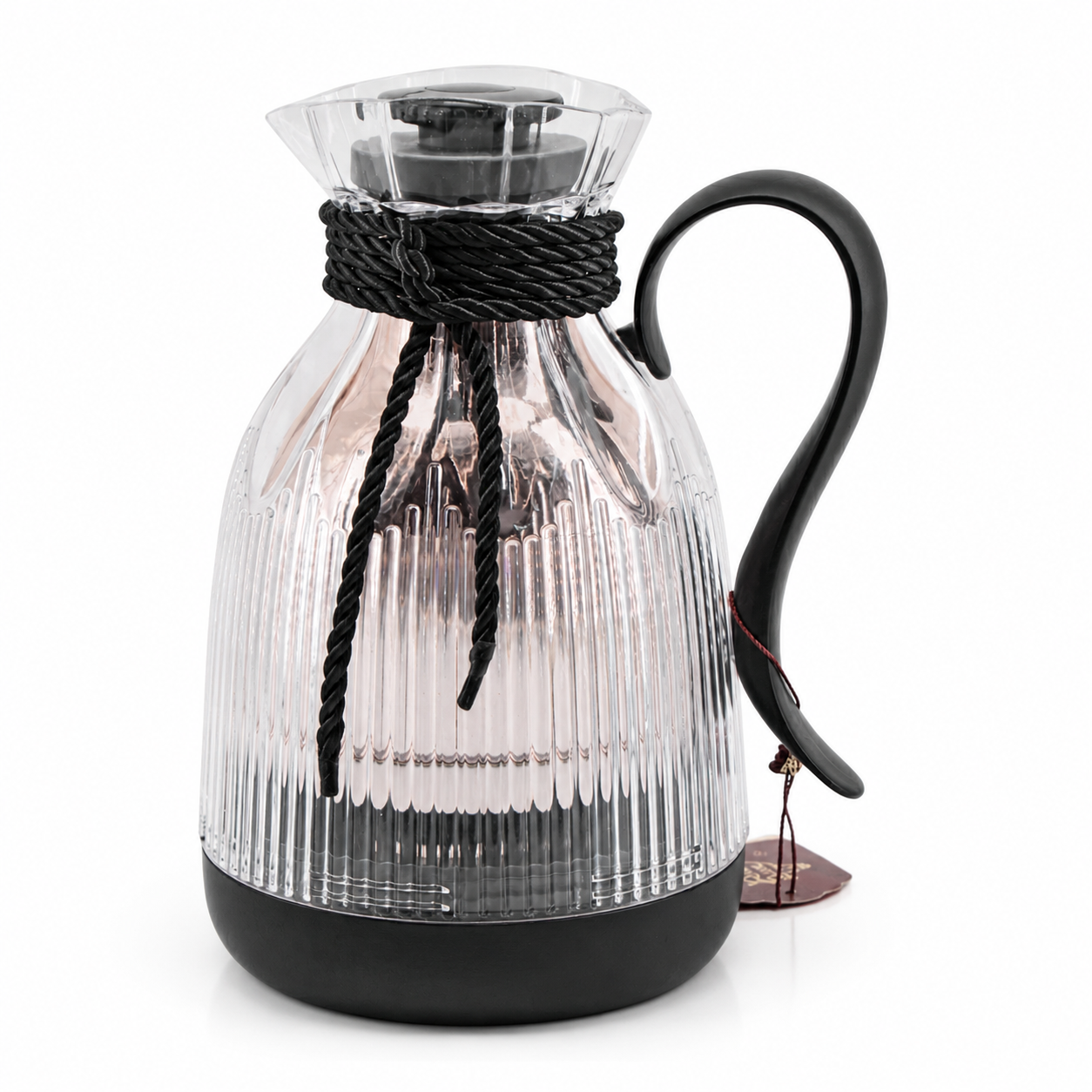 Insulated Vacuum Flask with Decorative  Black Rope Handle - Modern Serving Style 1.0L