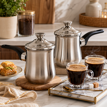 2-Piece 170 mL Stainless Steel Tea Pot Set with Lids and Black Handles