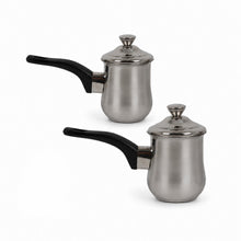 2-Piece 170 mL Stainless Steel Tea Pot Set with Lids and Black Handles