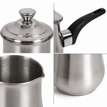2-Piece 170 mL Stainless Steel Tea Pot Set with Lids and Black Handles