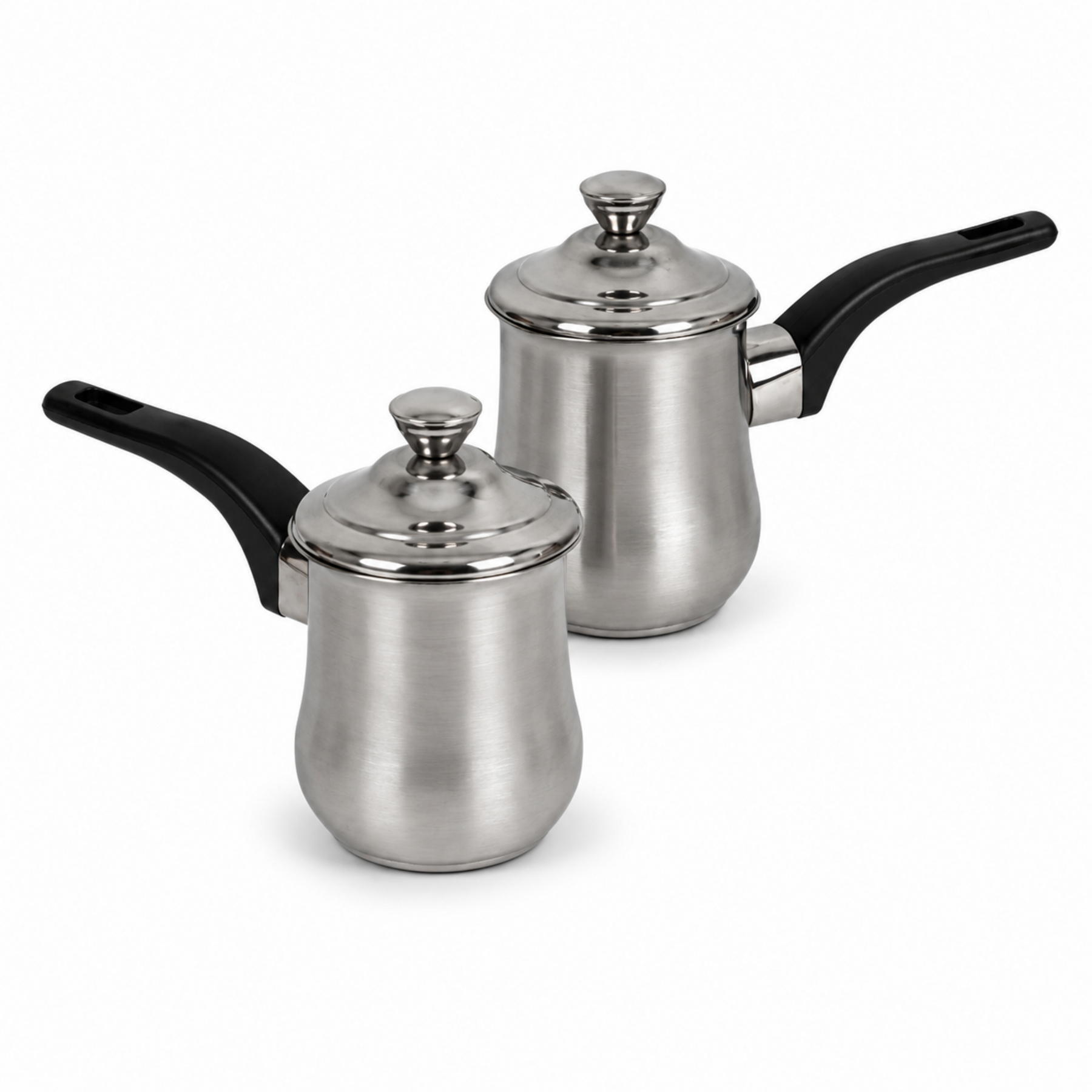 2-Piece 170 mL Stainless Steel Tea Pot Set with Lids and Black Handles