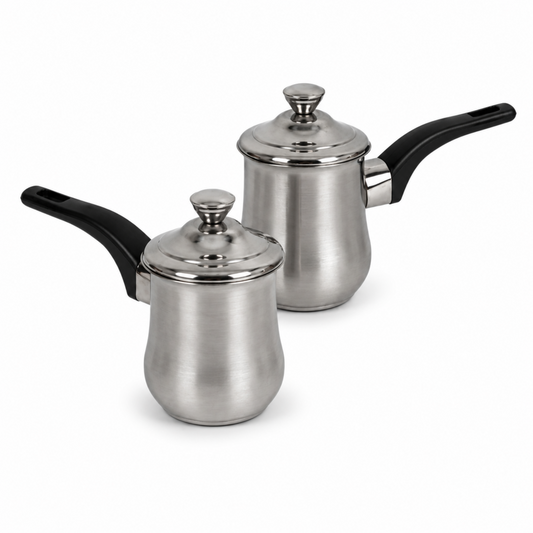 Stainless Steel Tea Pots with Lid and Black Plastic Handle 2 Piece Set 170ML