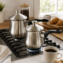 Stainless Steel Tea Pots with Lid and Black Plastic Handle 2 Piece Set 350ML
