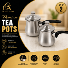Stainless Steel Tea Pots with Lid and Black Plastic Handle 2 Piece Set 350ML