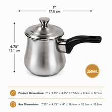 Stainless Steel Tea Pots with Lid and Black Plastic Handle 2 Piece Set 350ML
