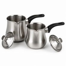 Stainless Steel Tea Pots with Lid and Black Plastic Handle 2 Piece Set 350ML
