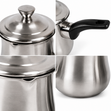 Stainless Steel Tea Pots with Lid and Black Plastic Handle 2 Piece Set 350ML