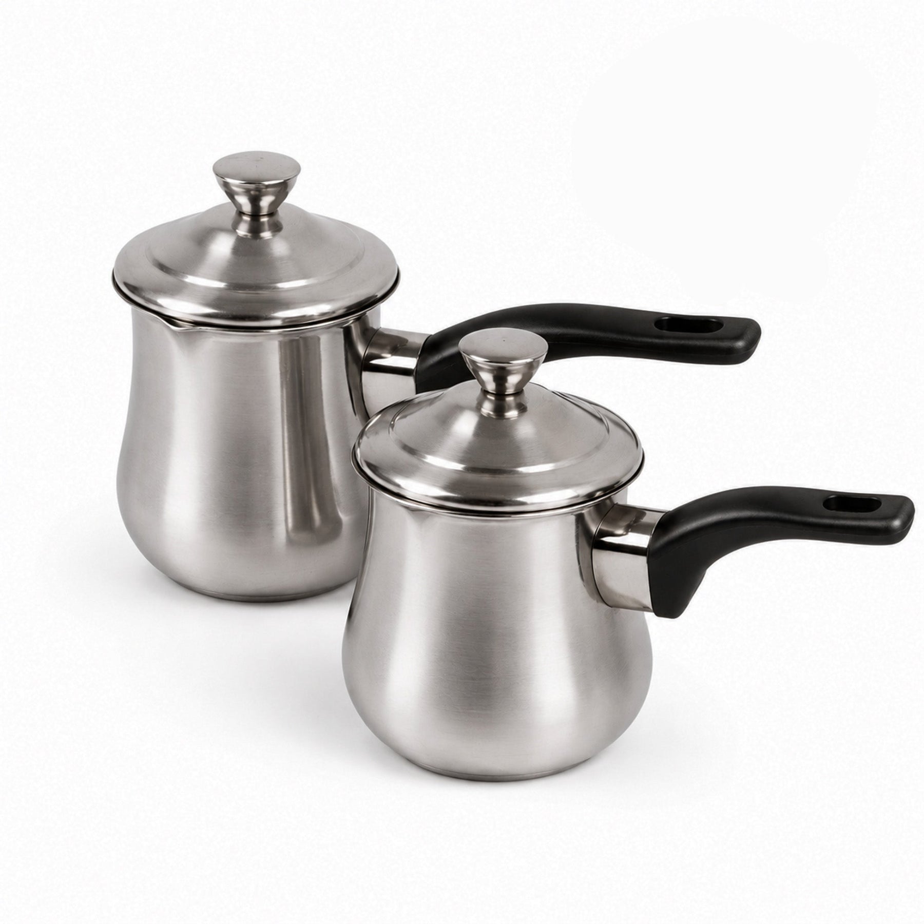 Stainless Steel Tea Pots with Lid and Black Plastic Handle 2 Piece Set 350ML