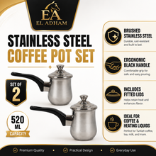 2-Piece 520 mL Stainless Steel Tea Pot Set with Lids and Black Handles