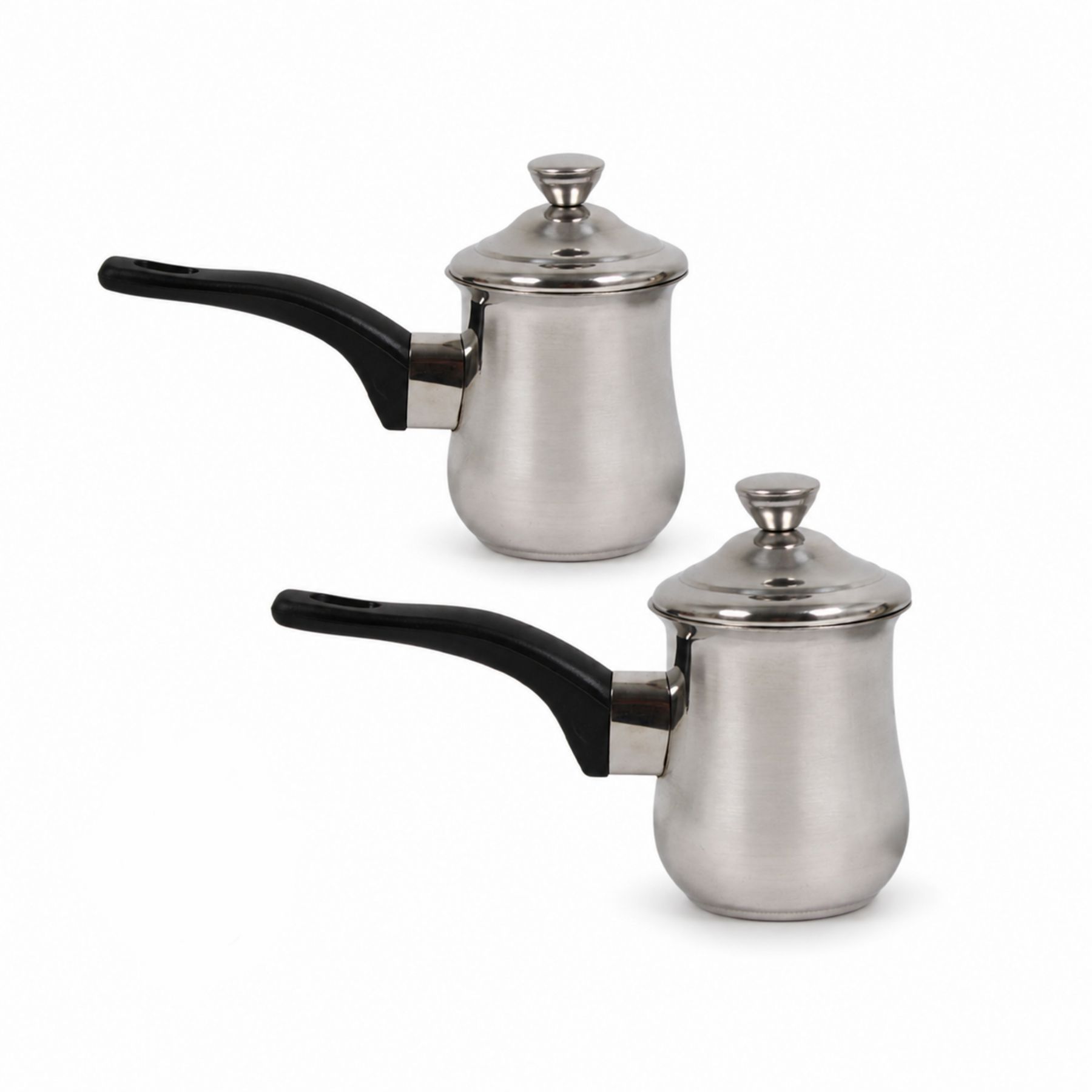 2-Piece 520 mL Stainless Steel Tea Pot Set with Lids and Black Handles