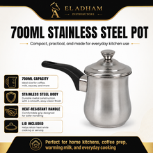 Stainless Steel Tea Pots with Lid and Black Plastic Handle 2 Piece Set 700ML