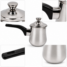 Stainless Steel Tea Pots with Lid and Black Plastic Handle 2 Piece Set 700ML
