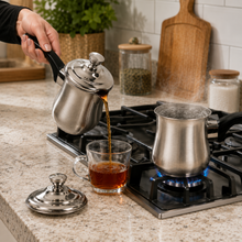 Stainless Steel Tea Pots with Lid and Black Plastic Handle 2 Piece Set 880ML