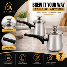 Stainless Steel Tea Pots with Lid and Black Plastic Handle 2 Piece Set 880ML