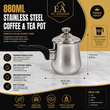 Stainless Steel Tea Pots with Lid and Black Plastic Handle 2 Piece Set 880ML