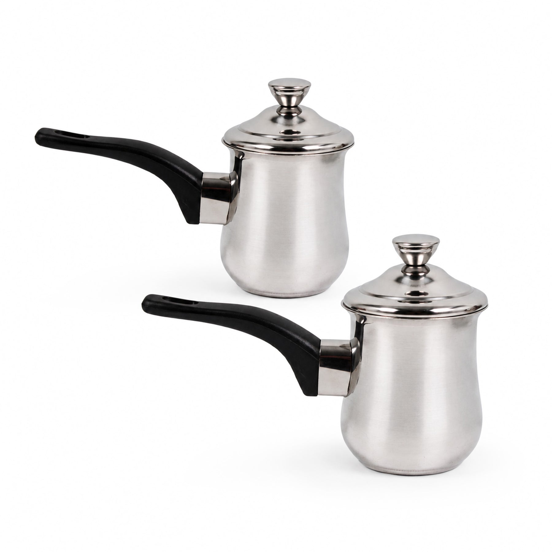 Stainless Steel Tea Pots with Lid and Black Plastic Handle 2 Piece Set 880ML