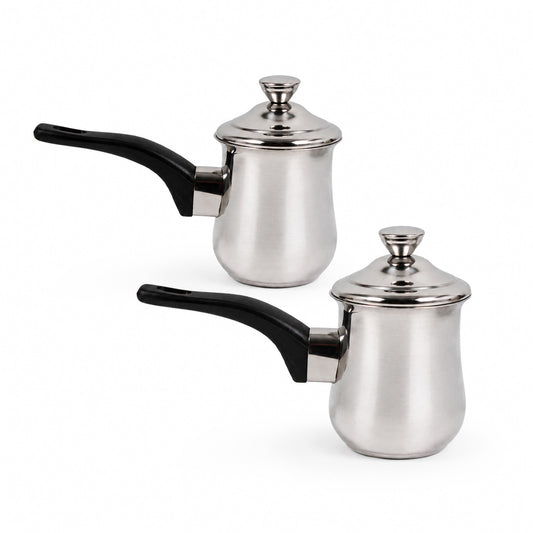 Stainless Steel Tea Pots with Lid and Black Plastic Handle 2 Piece Set 880ML
