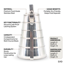 Five-Tier Stainless Steel Tiffin Pyramid Container