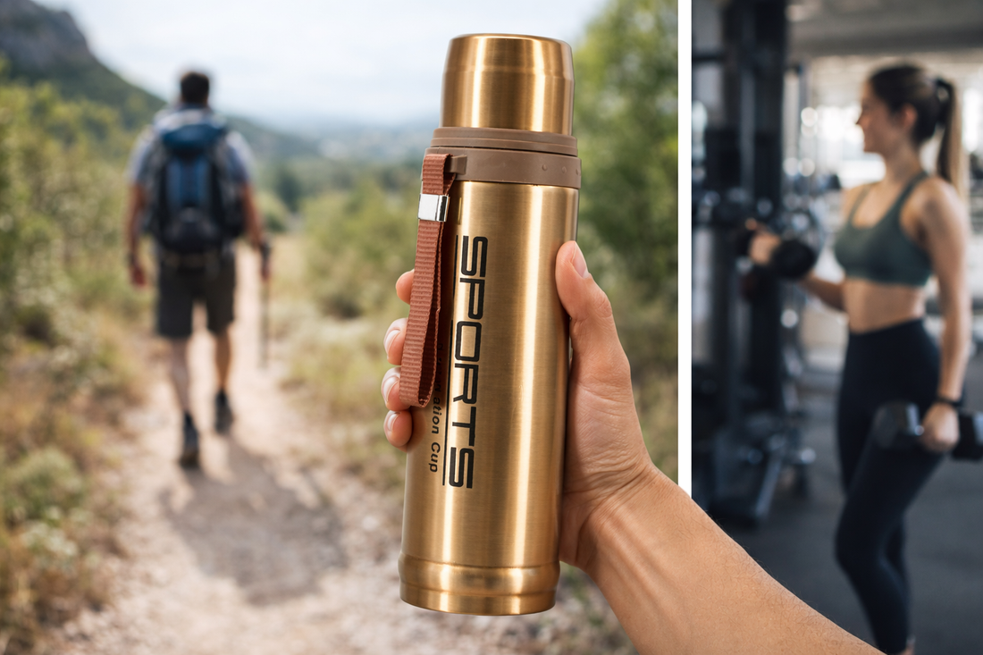 43 oz Stainless Steel Vacuum Insulated Sports Thermos Bottle with Carry Strap - Bronze
