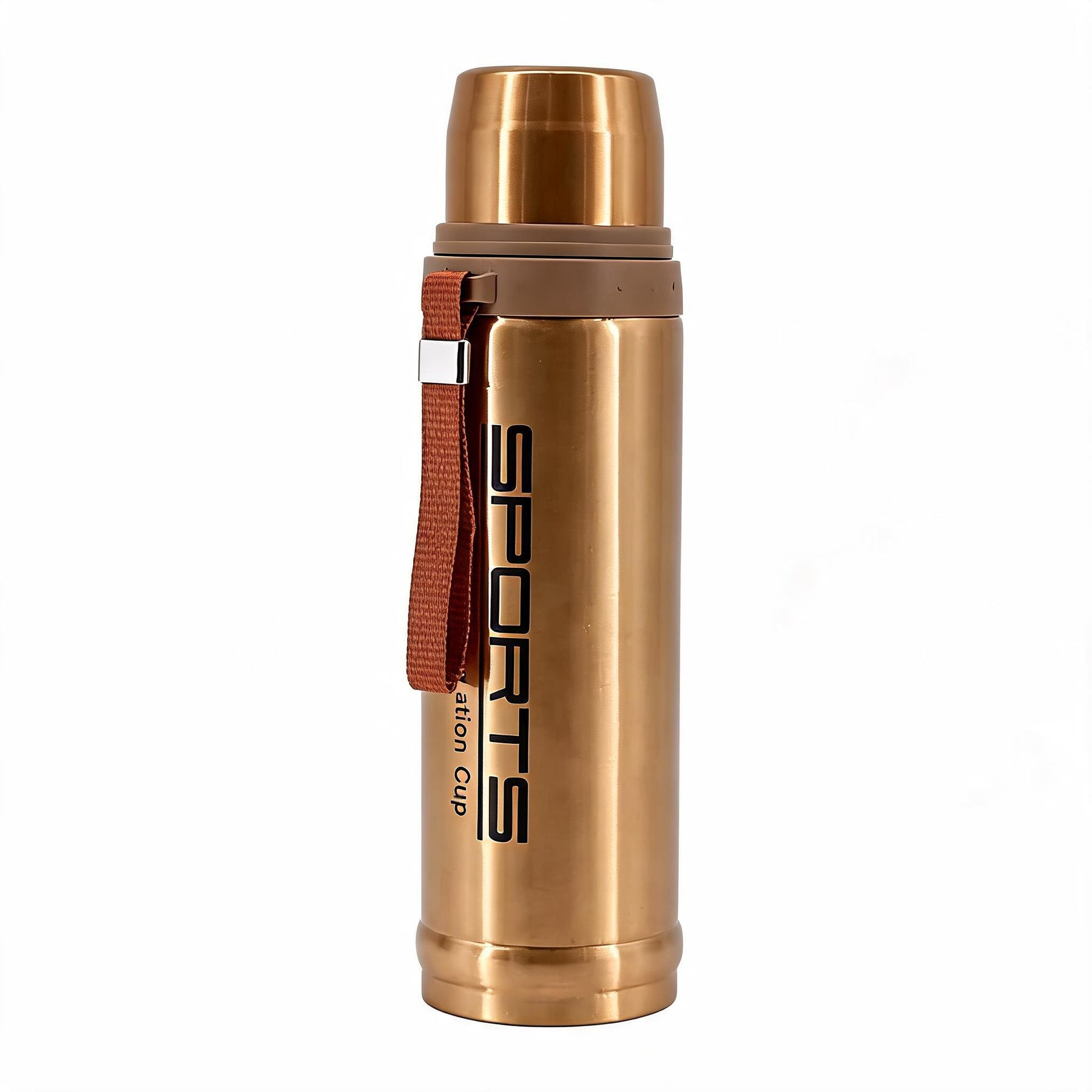 43 oz Stainless Steel Vacuum Insulated Sports Thermos Bottle with Carry Strap - Bronze