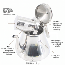 Stainless Steel Traditional Tea Kettle with Strainer 1L