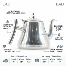 Stainless Steel Traditional Tea Kettle with Strainer 1.5L